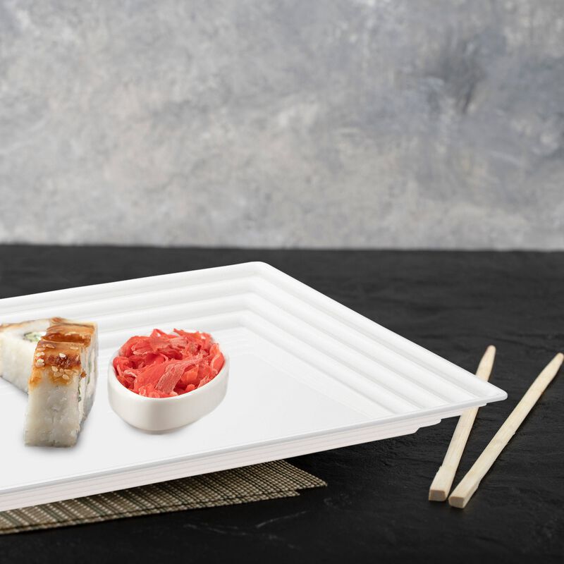 9" x 13" White Rectangular with Groove Rim Plastic Serving Trays (24 Trays) image number 9