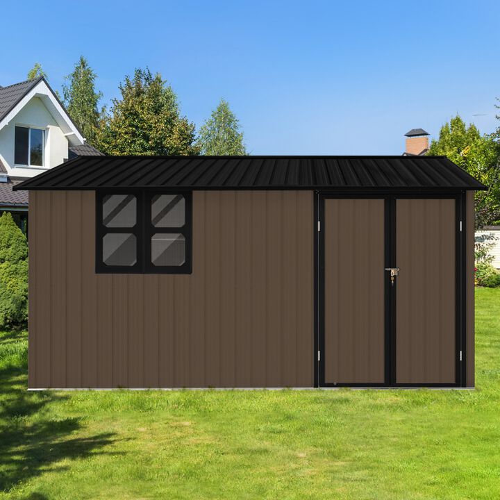 12x10 Ft Metal Garden Storage Shed with Window & Shelves