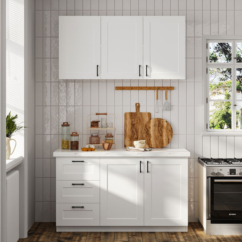 FUFU&GAGA Modern Kitchen Storage Sideboard with 3-Drawers & 5-Doors, Modular Cabinet Organizer, (60 in. W x 23.6 in. D x 64.6 in. H), White