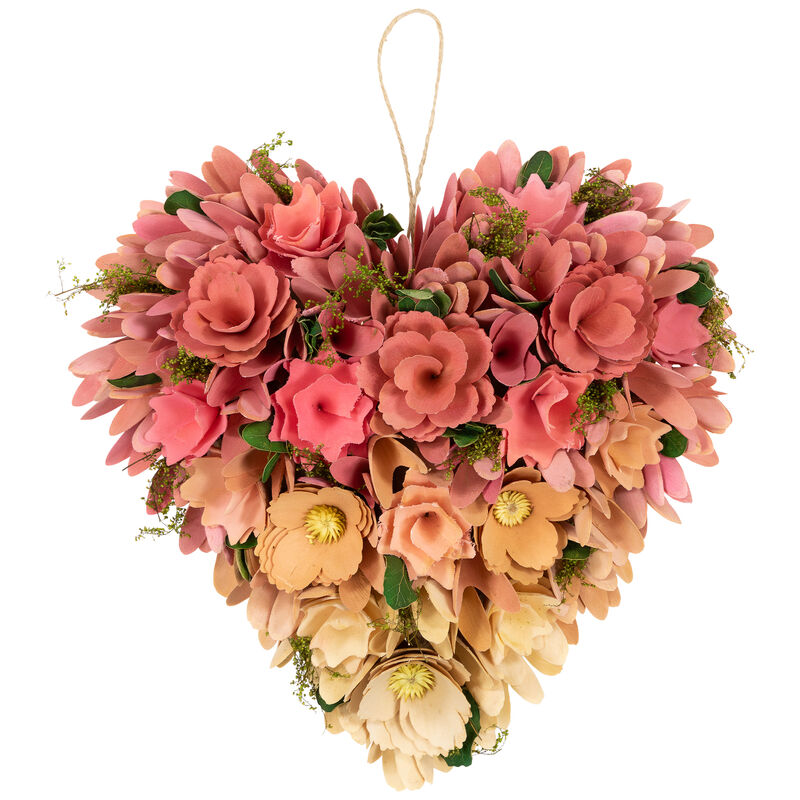 Mixed Floral and Foliage Artificial Valentine's Day Heart Wreath - 12.25" - Pink and Yellow image number 0