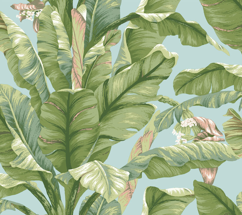 Banana Leaf Blue & Green Peel & Stick Wallpaper (Set of 2)