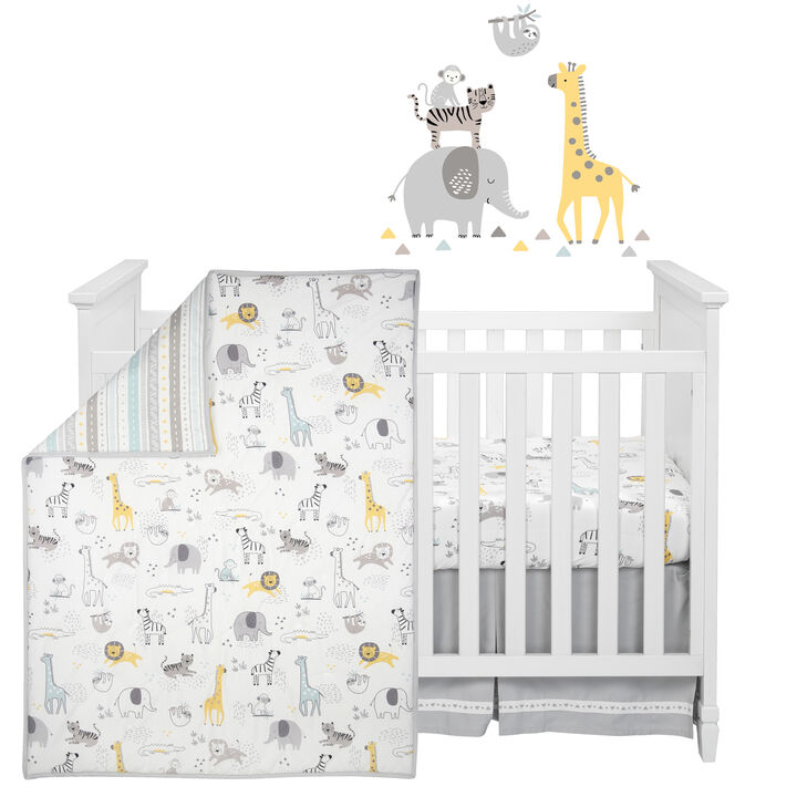 Lambs & Ivy Animal Jungle Cotton Jersey 4-Piece Crib Bedding Set - Multicolor