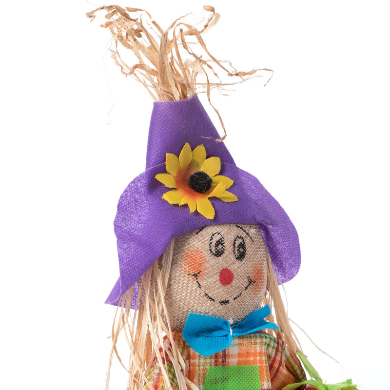 Gardenised 12 Inch Sitting on Straw and Hay Bales Multicolor Trio Scarecrows for Halloween, Fall and All Time Season Garden Decor, Scatter them Around or Gather them Together for a Mesmerizing Display