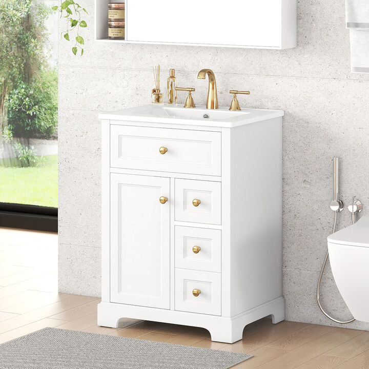 Merax Compact Bathroom Storage Vanity with Left Door Rack Cabinet & 2 Right Drawers