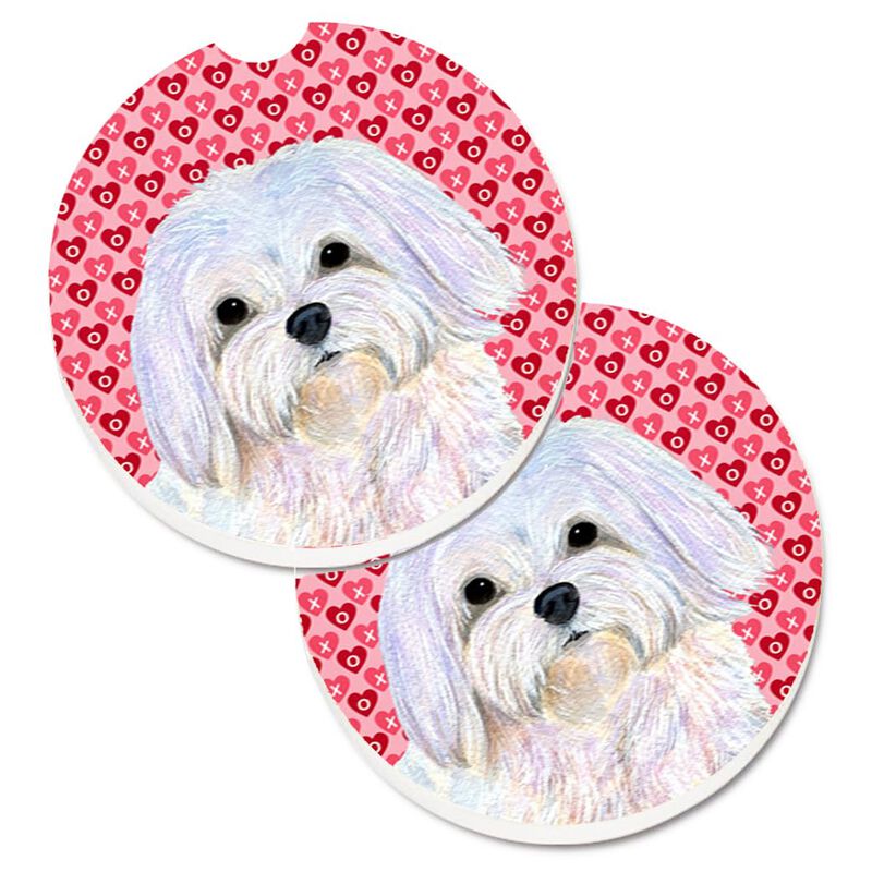 Caroline's Treasures Maltese Hearts Love & Valentine's Day Portrait Set of 2 Cup Holder Car Coasters SS4482CARC, 2.56, Multicolor image number 0