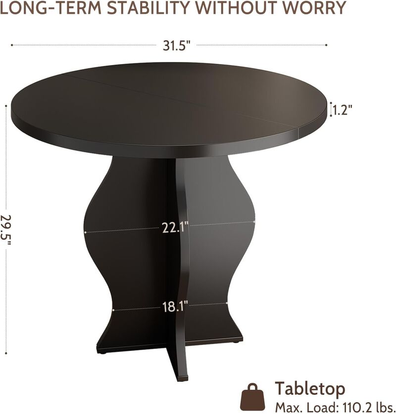 31.5" Round Dining Table for 2-4, Modern Farmhouse Wood Kitchen Table, Rustic Black Circle Dining Room Table for Kitchen, Dining Room image number 2