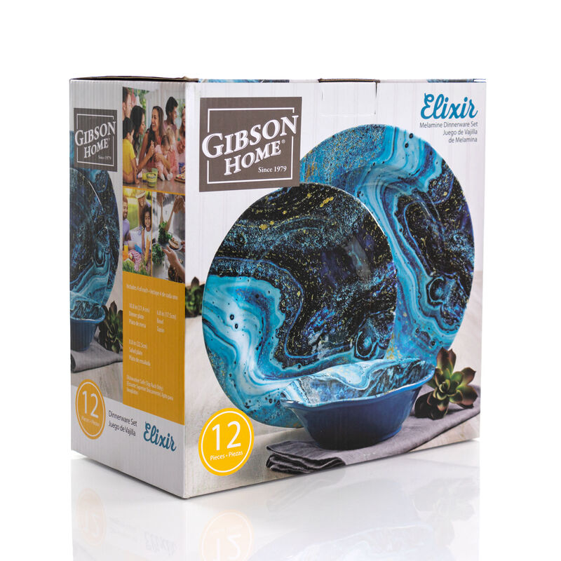 Gibson Home Elixir 12 Piece Melamine Dinnerware Set in Blue image number 4