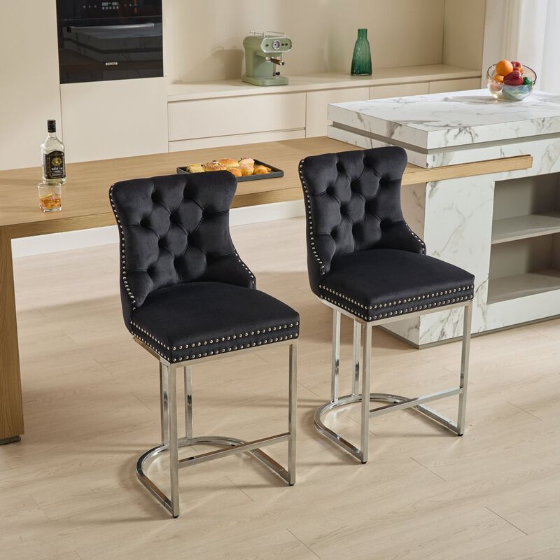 Streamdale Modern Velvet Counter Height Barstools (Black, Set of 2)