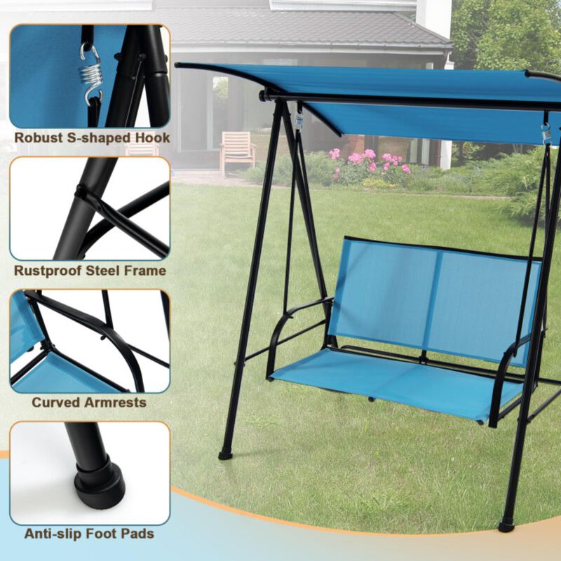 Hivvago 2-Seat Outdoor Canopy Swing with Comfortable Fabric Seat and Heavy-duty Metal Frame