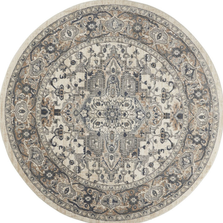 HomeRoots Round Medallion Power Loom Distressed Area Rug