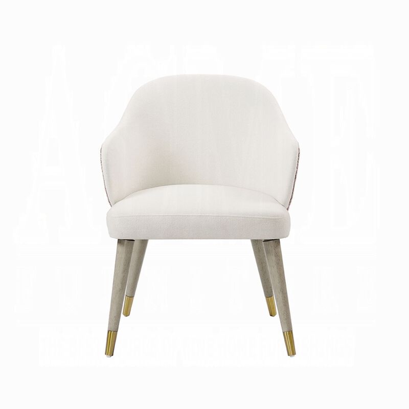 Arity Side Dining Chair Set of 2, Modern Light Gray Fabric, Gold Metal - Benzara