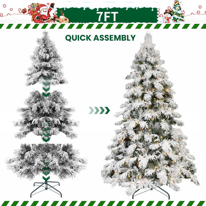 7 ft. Flocked Scarecrow Shaped Christmas Tree Pre Lit with 360 Warm White LED Lights with Metal Base