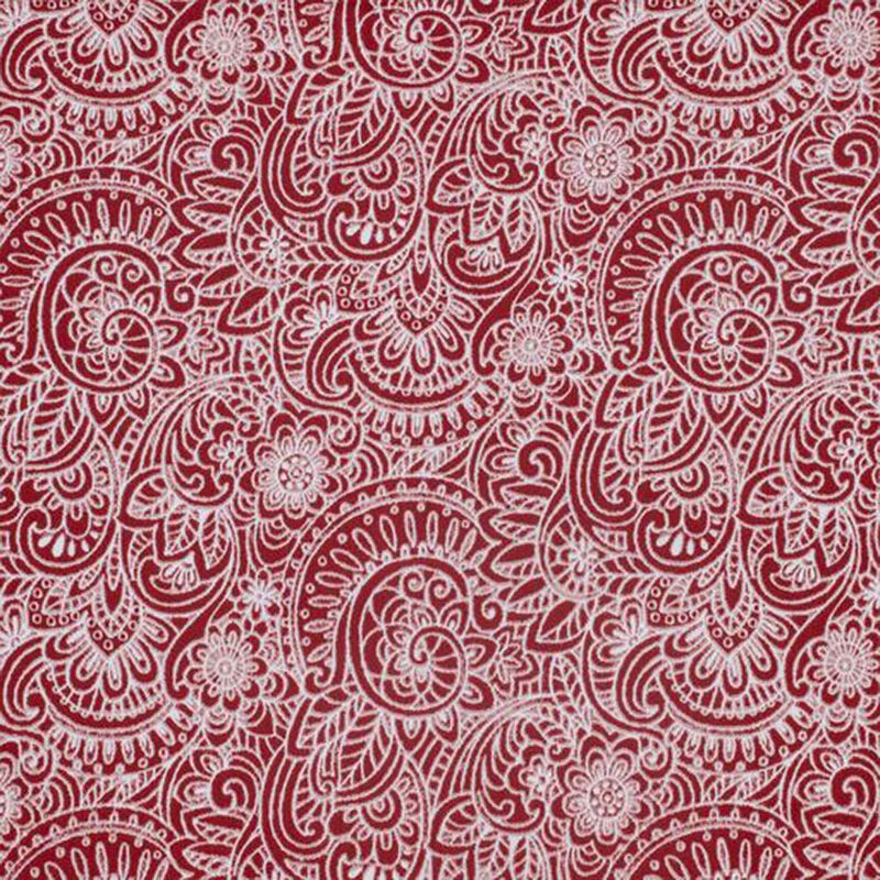 Ellis Segovia Printed Paisley Pattern on Ground 3" Rod Pocket Tailored Pairs with Ties 100"x54" Red