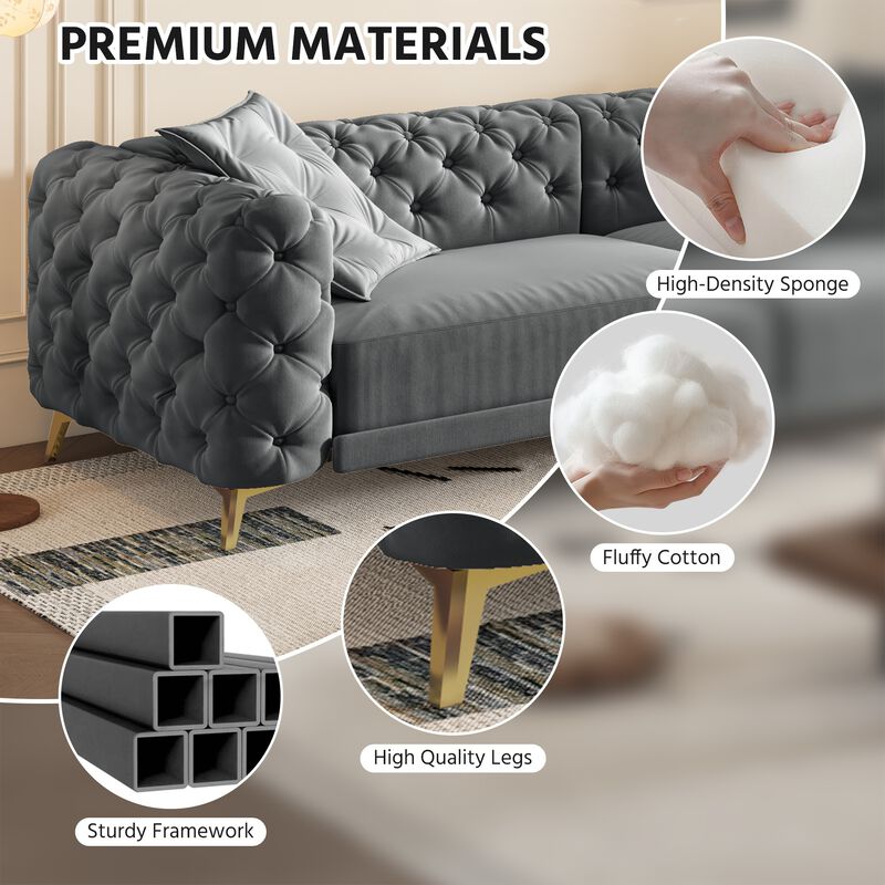 Whisen 97.7" 4-Seat Convertible Sleeper Sofa, Velvet 3-in-1 with Ottoman for Apartment Office image number 7