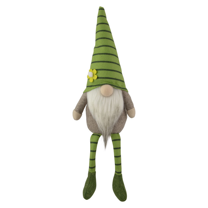 16" Green Striped Springtime Gnome with Crossed Legs