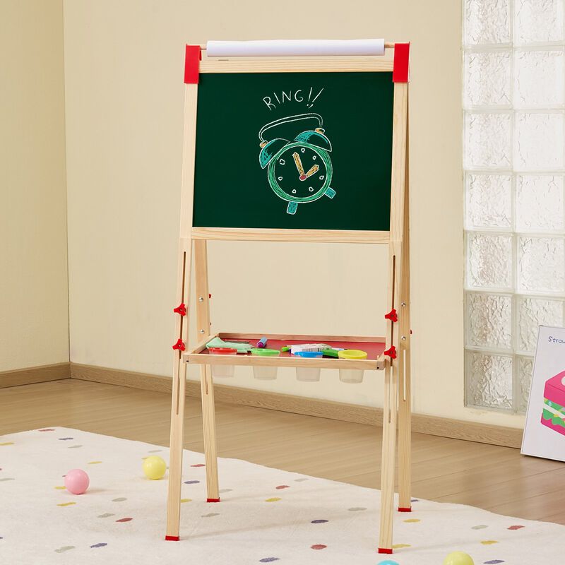 3-in-1 Kids Art Station &ndash; Double-Sided Wooden Easel with Magnetic Whiteboard & Chalkboard, Adjustable Height Drawing Board