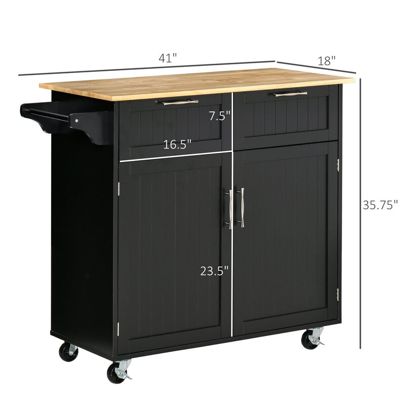 Modern Rolling Kitchen Island Cart Storage Kitchen Cart Kitchen Utility Cart with Adjustable Shelving, Black