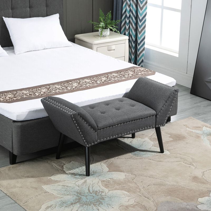 Charcoal Grey Bedroom Bench: Button Tufted Fabric Ottoman