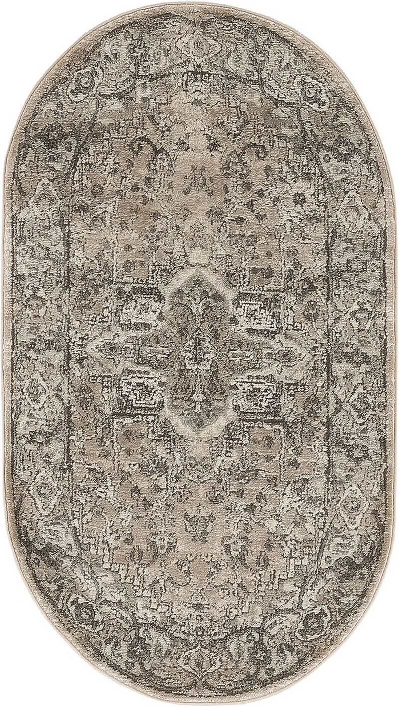 Quarry QUA05 Beige/Gray 3' x 5' Oval Rug