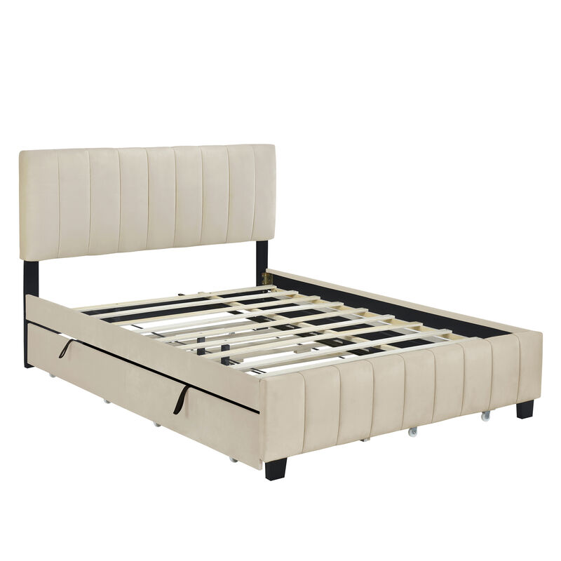 Merax Velvet Platform Bed Frame with  Drawers and Trundle