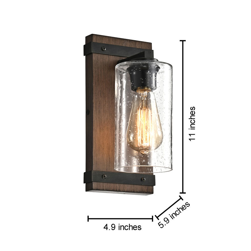 In&eacute;s Antique Black Metal and Natural Wood Base Glass Wall Sconce image number 4