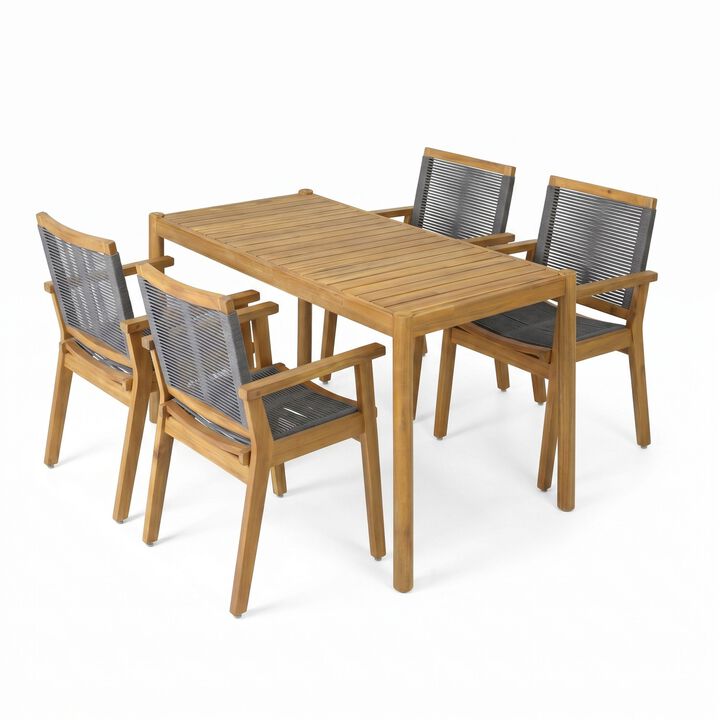 Kekges Outdoor Acacia Wood Dining Set