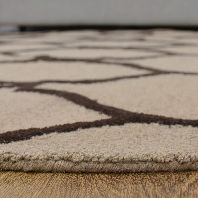 RUGSOTIC CARPETS HAND TUFTED WOOL ECO-FRIENDLY AREA RUGS  - 8'x8', Round Shape, Beige & Brown, Geometric Modern Design, High Pile Thick Handmade Area Rugs for Living Room, Bed Room (K01004) image number 6