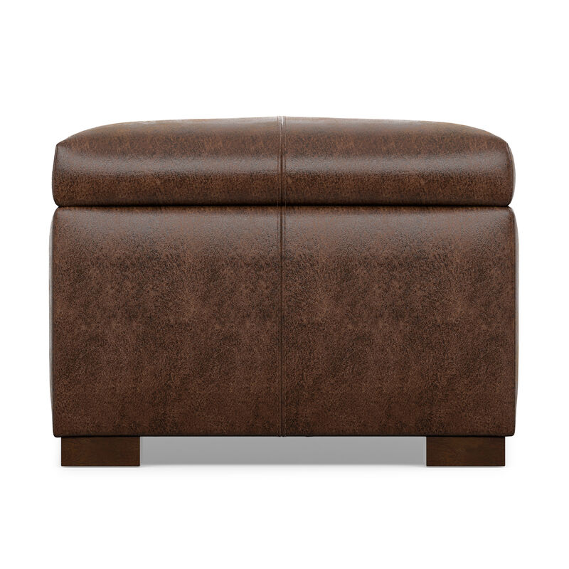 Gabbie 48 inch Wide Contemporary Rectangle Rectangular Storage Ottoman in Distressed Chestnut Brown  Vegan Faux Leather, Assembled image number 4
