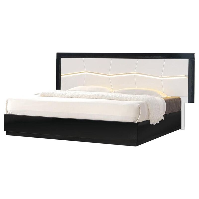 Best Master Furniture Best Master Poplar Wood East King Platfrom Bed With LED Light in White/Black