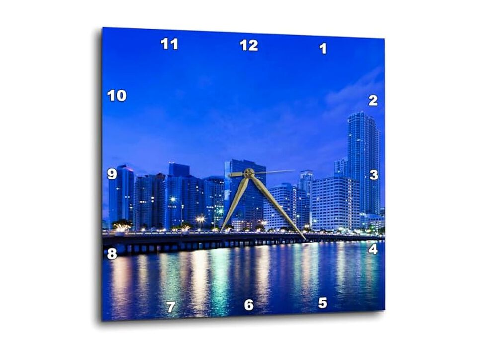 Miami Skyline Florida City Brickell Key Wall Clock 15 Inch Silent Home Decor