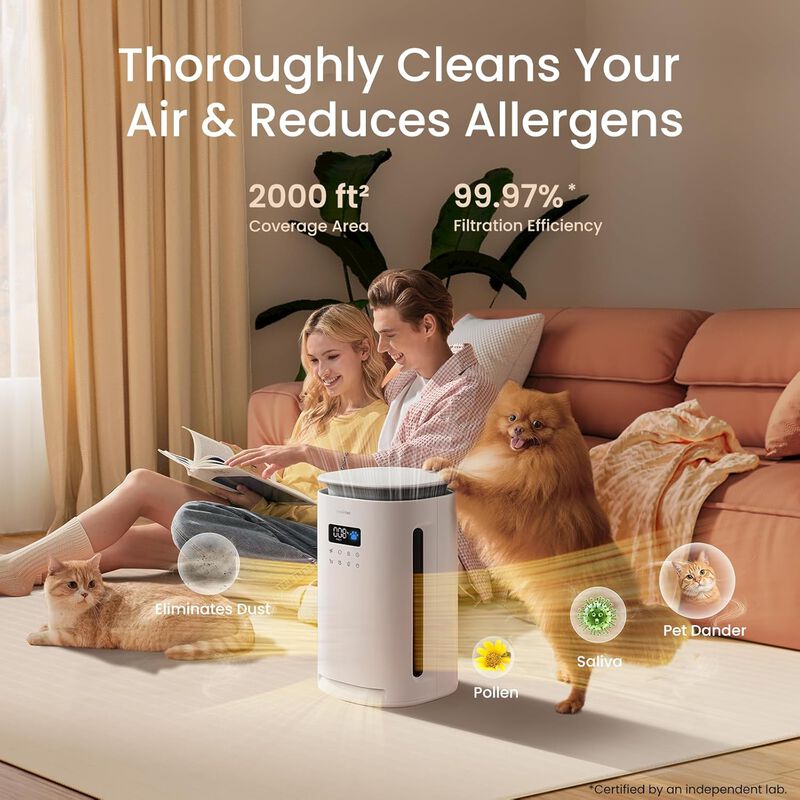 Provirtec Air Purifier for Home Pets, Up to 2500 Sq.Ft, H13 True HEPA Filter, 4-Side Wide Intake, Trap Pet Odor Floating Fur Dander & Allergies image number 3