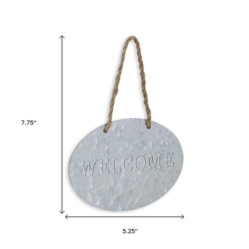 HomeRoots 5" X 8" Gray Handcrafted Welcome Galvanized Metal Wall Decor image number 6