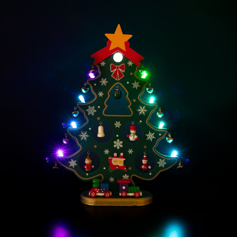 11.25" Red and Green Christmas Tree Cut-Out with Miniature Ornaments Tabletop Decoration image number 2