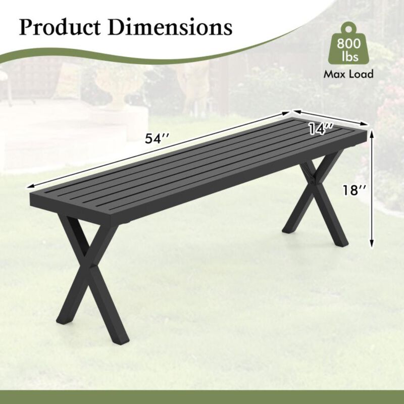 Hivvago Patio Metal Bench with Slatted Seat and X Legs