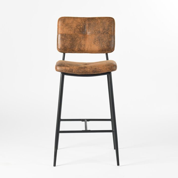 HomeRoots Set of Two 27" Brown And Black Faux Leather And Steel Low Back Counter Height Bar Chairs