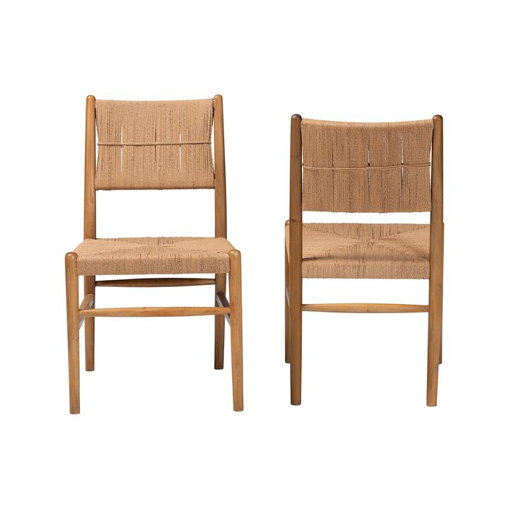 bali & pari Alva Paper Loom Woven 2-Piece Dining Chair Set - Handwoven Side Chair with Mahogany Wood Frame for Kitchen or Dining Room