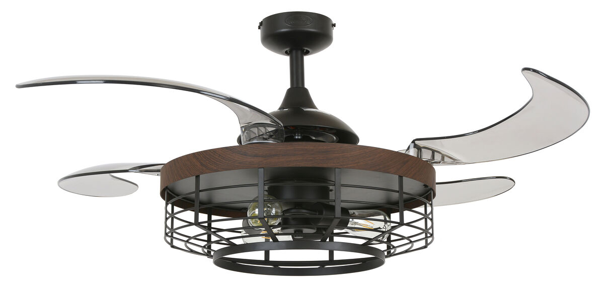 Fanaway Montclair 48" Retractable Blade Ceiling Fan with Light and Remote, Modern Fandelier Ceiling Fan, Patented Design Technology, Stronger Thicker Blades, Black with Koa Trim