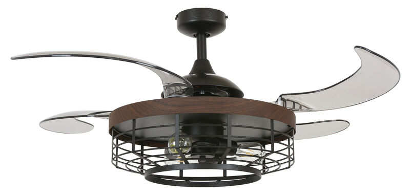 Fanaway Montclair 48" Retractable Blade Ceiling Fan with Light and Remote, Modern Fandelier Ceiling Fan, Patented Design Technology, Stronger Thicker Blades, Black with Koa Trim image number 0
