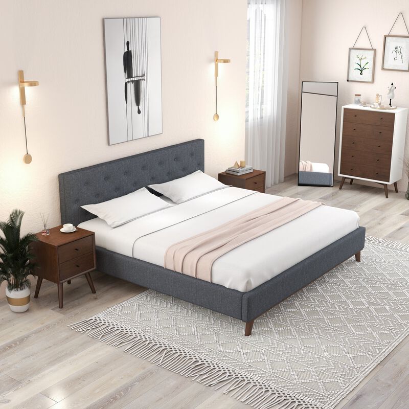 Merax Modern Queen Upholstered Platform Bed (Fabric Grey)