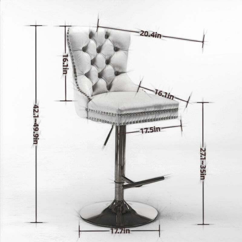 Streamdale Gray Velvet Swivel Bar Stools, Set of 2 image number 6