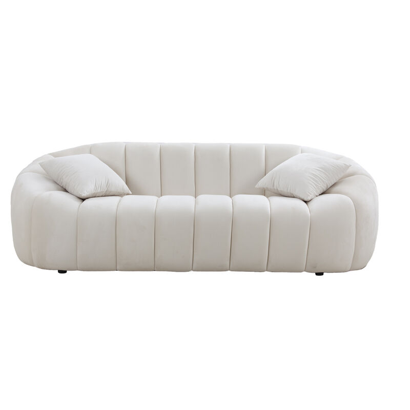 3 Seater Modern Sofa with Deep Channel Tufted Performance Velvet Sofa for Living room/Lounge area(Beige)