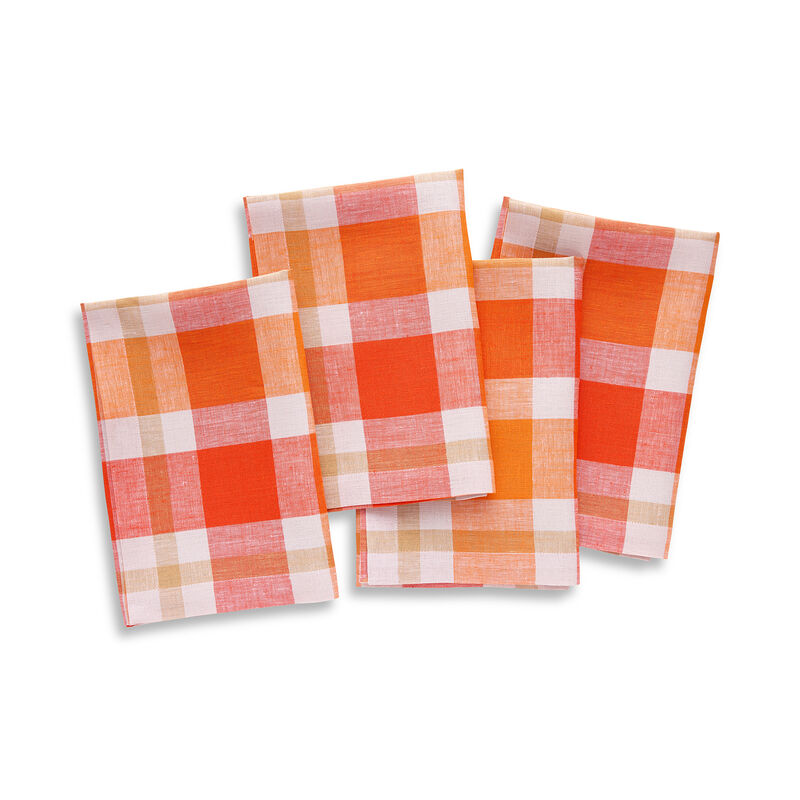 Solino Home 100% Pure Linen Dinner Napkins 20 x 20 Inch Set of 4 - Fall Buffalo Check