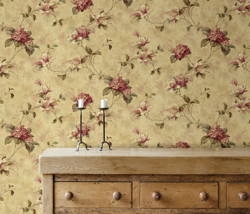 Magnolia Yellow Hydrangea Trail Wallpaper (Set of 2)