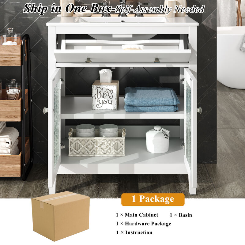 30" White Bathroom Vanity with Ceramic Sink