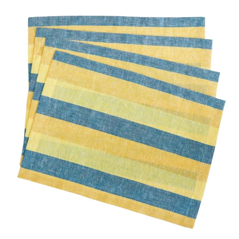 Solino Home 100% Pure Linen Placemats 14 x 19 Inch Set of 4 - Cabana Stripe