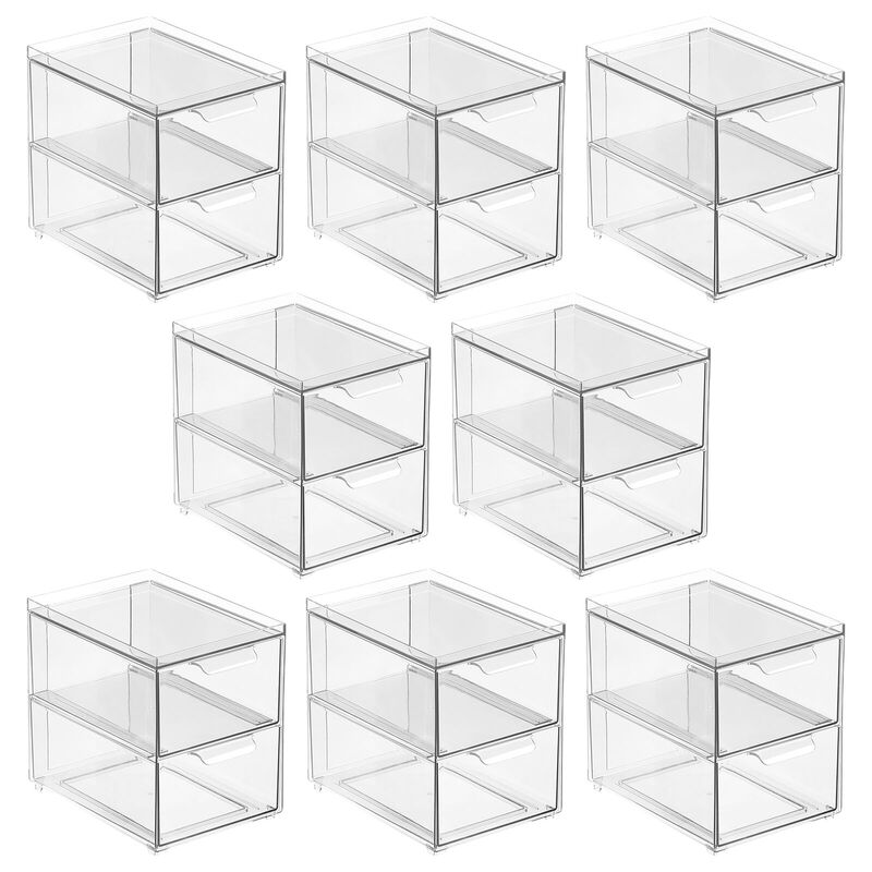 mDesign Stacking Plastic Storage Kitchen Bin - 2 Pull-Out Drawers, 4 Pack, Clear image number 1