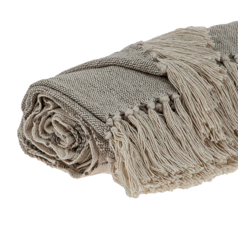 HomeRoots Tufted Beige Fringed Woven Handloom Throw image number 2