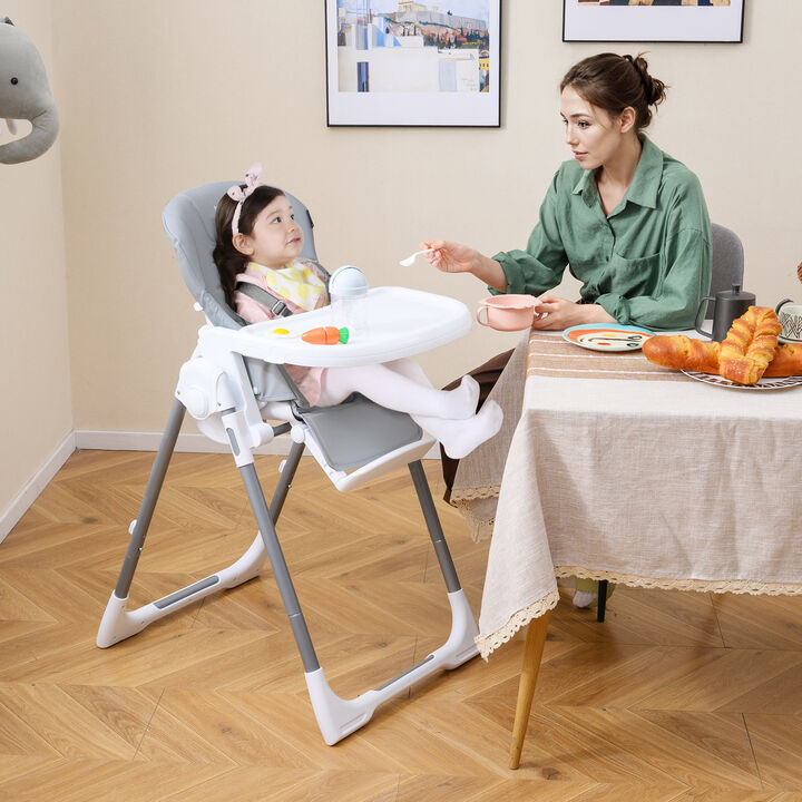 Compact Baby High Chair with Adjustable Height and Reclining Backrest