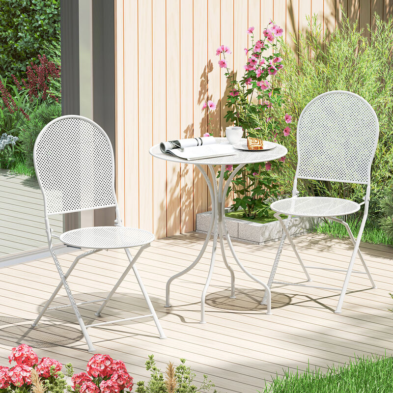 Metal Bistro Patio Furniture Set &ndash; Round Table & 2 Folding Chairs