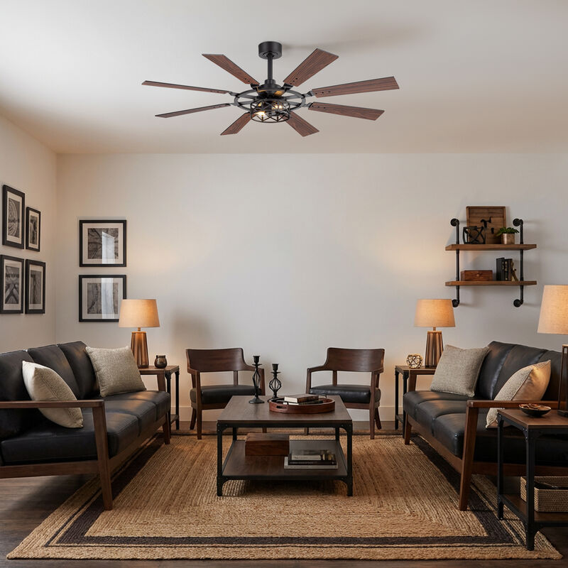 Breezary 52 in Traditional Ceiling Fan with Light,8 Blade Fan, E12 Dual Light Kit, Remote Control image number 8